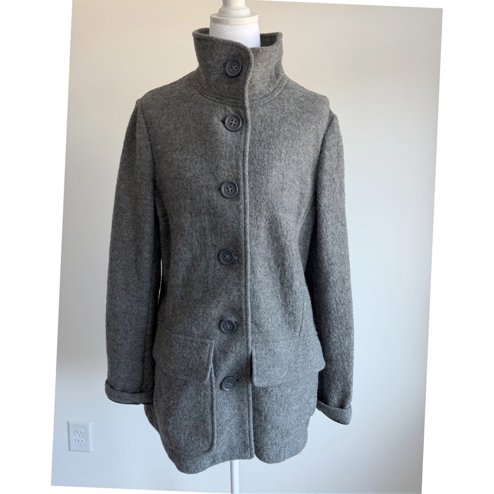 L.L. Bean Womens Italian Bellandi Wool Button Front Coat Size M Gray Minimalist